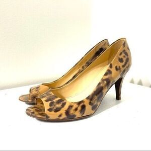 J. Crew peeptoe patent leopard print heels shoes euc 6.5 PINUP retro classic